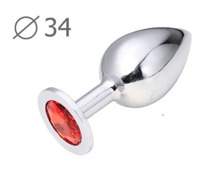 Коническая серебристая анальная втулка с красным кристаллом - 8,2 см. - Anal Jewelry Plug - купить с доставкой в Ногинске