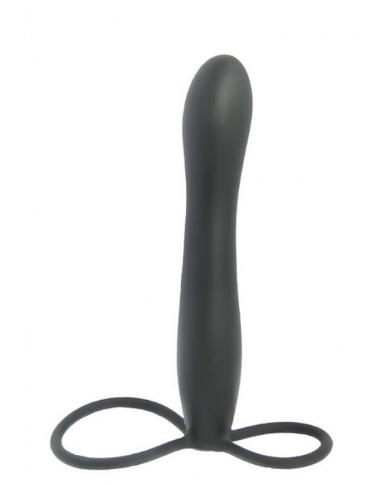 Черная насадка на пенис для двойной стимуляции Mojo BlackJack - 15 см. - Seven Creations - в Ногинске купить с доставкой