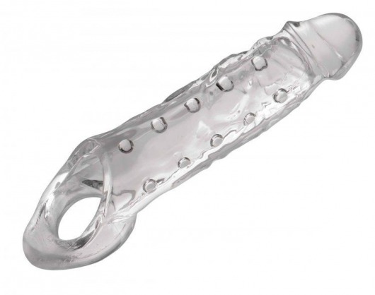 Прозразная закрытая насадка на пенис с поддержкой мошонки Clearly Ample Penis Enhancer - 22 см. - XR Brands - в Ногинске купить с доставкой