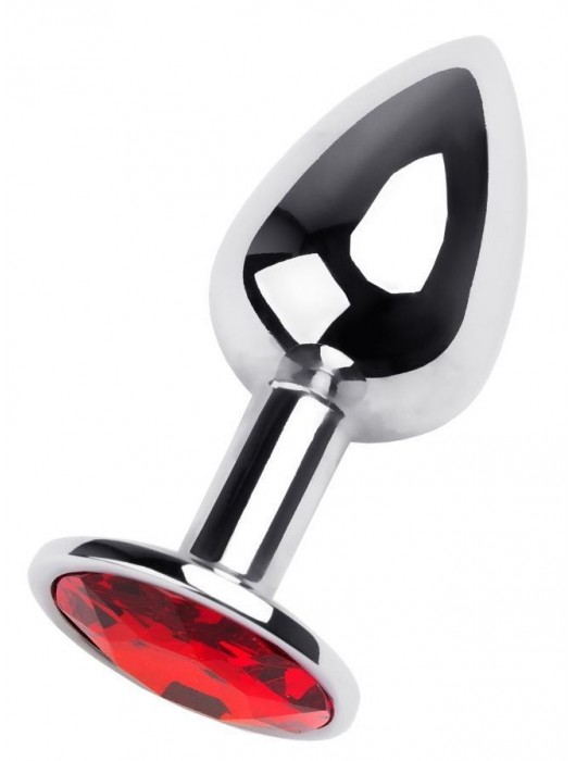 Маленькая коническая серебристая анальная пробка с красным кристаллом - 7 см. - ToyFa - купить с доставкой в Ногинске