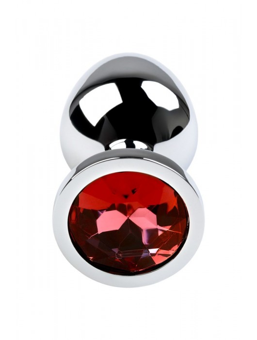 Серебристая коническая анальная пробка с красным кристаллом - 8 см. - ToyFa - купить с доставкой в Ногинске