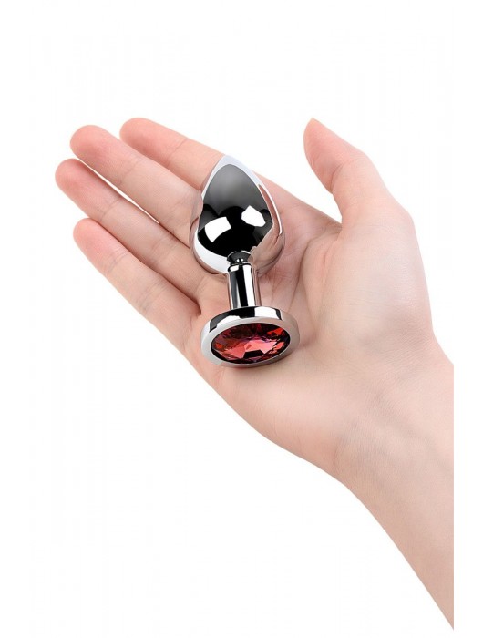 Серебристая коническая анальная пробка с красным кристаллом - 8 см. - ToyFa - купить с доставкой в Ногинске