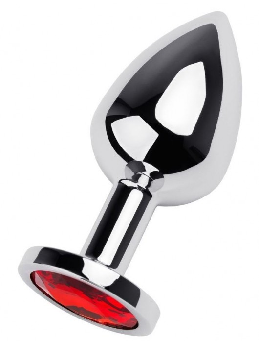 Серебристая коническая анальная пробка с красным кристаллом - 8 см. - ToyFa - купить с доставкой в Ногинске