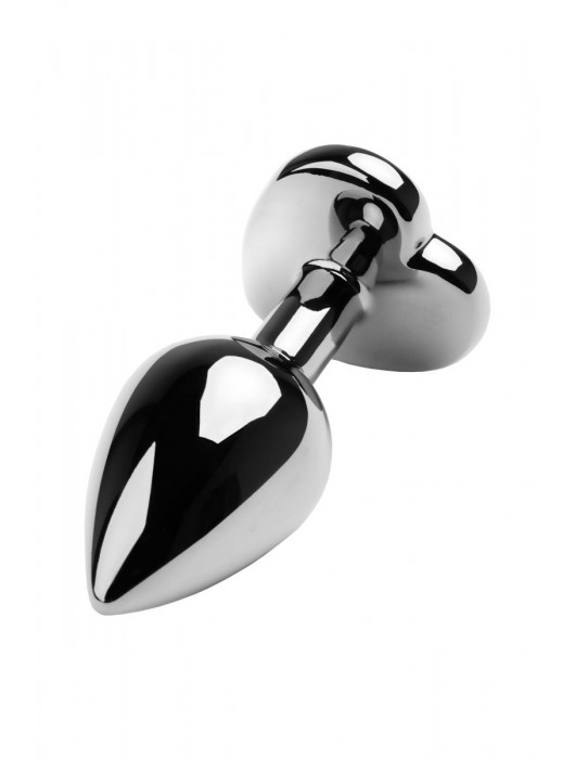 Серебристая коническая анальная пробка с красным кристаллом-сердечком - 7 см. - ToyFa - купить с доставкой в Ногинске