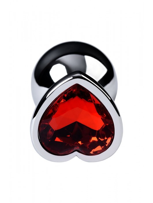 Серебристая коническая анальная пробка с красным кристаллом-сердечком - 7 см. - ToyFa - купить с доставкой в Ногинске