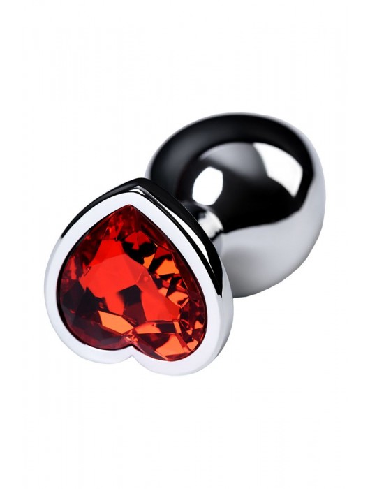 Серебристая коническая анальная пробка с красным кристаллом-сердечком - 7 см. - ToyFa - купить с доставкой в Ногинске