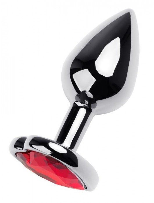 Серебристая коническая анальная пробка с красным кристаллом-сердечком - 7 см. - ToyFa - купить с доставкой в Ногинске