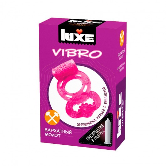 Розовое эрекционное виброкольцо Luxe VIBRO  Бархатный молот  + презерватив - Luxe - в Ногинске купить с доставкой