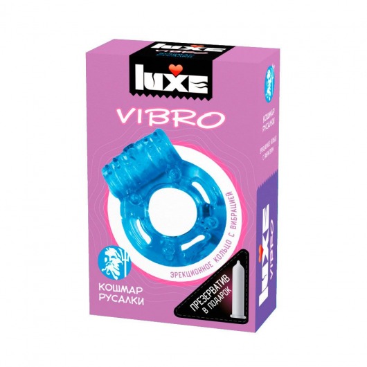Голубое эрекционное виброкольцо Luxe VIBRO  Кошмар русалки  + презерватив - Luxe - в Ногинске купить с доставкой