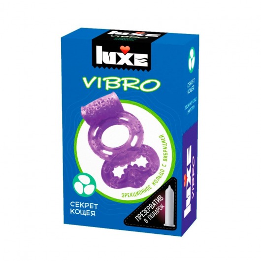Фиолетовое эрекционное виброкольцо Luxe VIBRO  Секрет Кощея  + презерватив - Luxe - в Ногинске купить с доставкой