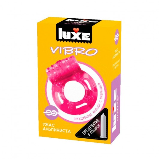 Розовое эрекционное виброкольцо Luxe VIBRO  Ужас Альпиниста  + презерватив - Luxe - в Ногинске купить с доставкой