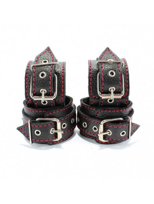 Черный бондажный набор с красной строчкой - БДСМ Арсенал - купить с доставкой в Ногинске