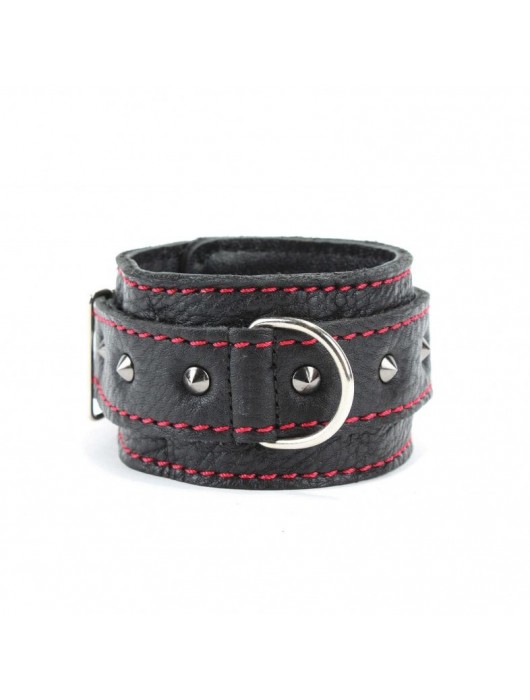 Черные оковы с шипами и контрастной строчкой - БДСМ Арсенал - купить с доставкой в Ногинске