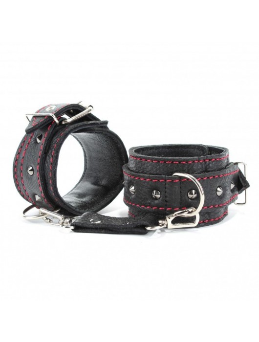 Черные оковы с шипами и контрастной строчкой - БДСМ Арсенал - купить с доставкой в Ногинске