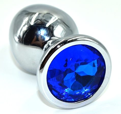 Серебристая анальная пробка из нержавеющей стали с синим кристаллом - 8,5 см. - Kanikule - купить с доставкой в Ногинске