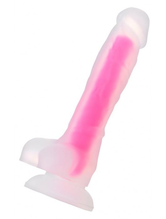 Прозрачно-розовый фаллоимитатор, светящийся в темноте, Clark Glow - 22 см. - ToyFa