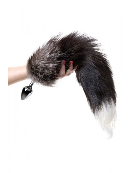 Серебристая металлическая анальная втулка с хвостом чернобурой лисы - размер S - ToyFa - купить с доставкой в Ногинске