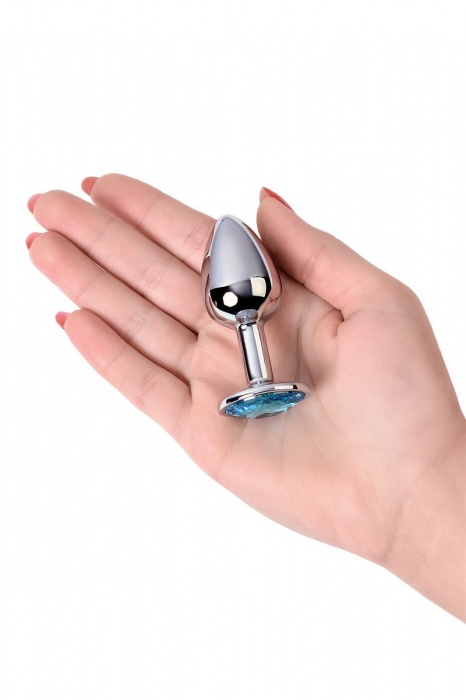 Серебристая конусовидная анальная пробка с голубым кристаллом - 7 см. - ToyFa - купить с доставкой в Ногинске