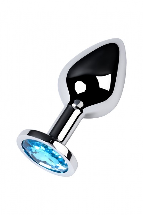 Серебристая конусовидная анальная пробка с голубым кристаллом - 8 см. - ToyFa - купить с доставкой в Ногинске