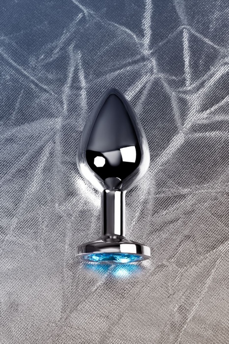 Серебристая конусовидная анальная пробка с голубым кристаллом - 8 см. - ToyFa - купить с доставкой в Ногинске