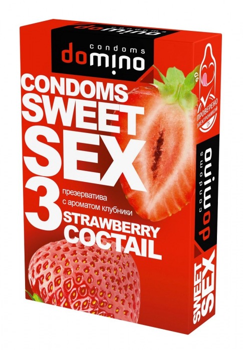 Презервативы для орального секса DOMINO Sweet Sex с ароматом клубничного коктейля  - 3 шт. - Domino - купить с доставкой в Ногинске