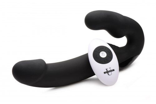 Черный безремневой страпон Urge Silicone Strap On с пультом ДУ - 24 см. - XR Brands - купить с доставкой в Ногинске
