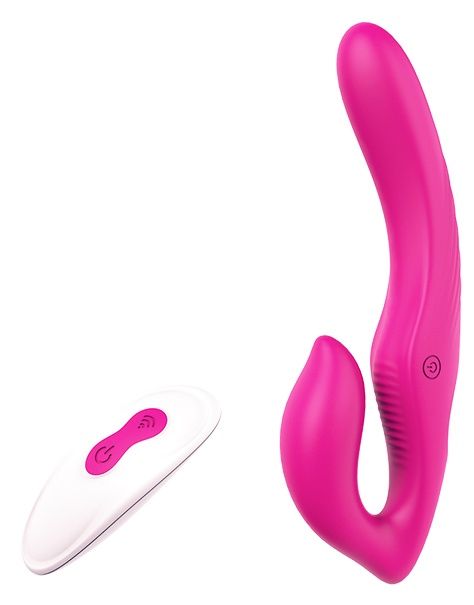 Ярко-розовый безремневой страпон REMOTE DOUBLE DIPPER - 22 см. - Dream Toys - купить с доставкой в Ногинске