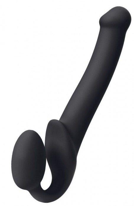 Черный безремневой страпон Silicone Bendable Strap-On M - Strap-on-me - купить с доставкой в Ногинске
