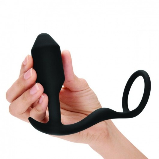 Черное эрекционное кольцо с анальным плагом Snug   Tug - b-Vibe - в Ногинске купить с доставкой