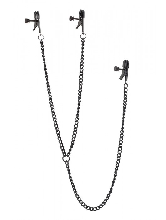 Черные зажимы на соски и клитор на цепочке DELUXE NIPPLE   CLIT CLAMPS - Dream Toys - купить с доставкой в Ногинске