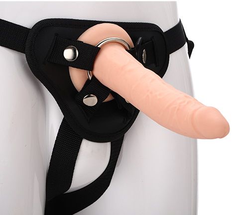 Телесный страпон на черных трусиках STRAP ON REAL DILDO - 20 см. - Dream Toys - купить с доставкой в Ногинске