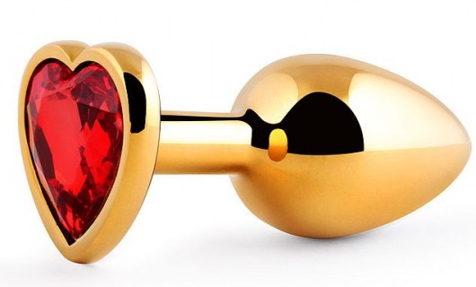 Золотистая анальная пробка с красным стразом-сердечком - 8 см. - Anal Jewelry Plug - купить с доставкой в Ногинске