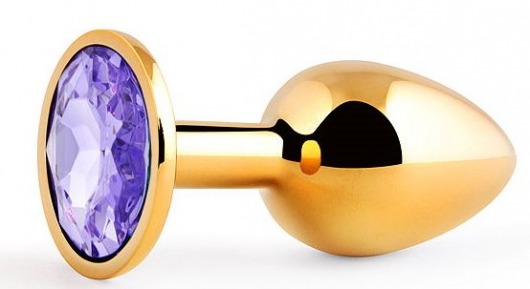 Золотистая анальная пробка с фиолетовым стразом - 7,2 см. - Anal Jewelry Plug - купить с доставкой в Ногинске