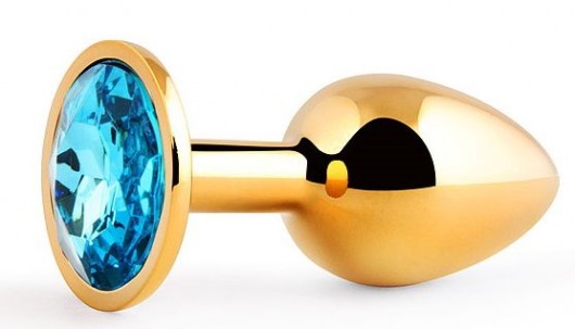Золотистая анальная пробка с голубым стразом - 7,2 см. - Anal Jewelry Plug - купить с доставкой в Ногинске