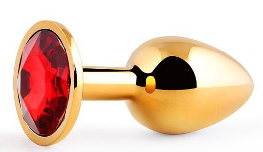 Золотистая анальная пробка с красным стразом - 7,2 см. - Anal Jewelry Plug - купить с доставкой в Ногинске