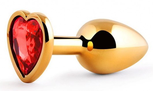 Золотистая анальная пробка с красным стразом-сердечком - 7 см. - Anal Jewelry Plug - купить с доставкой в Ногинске