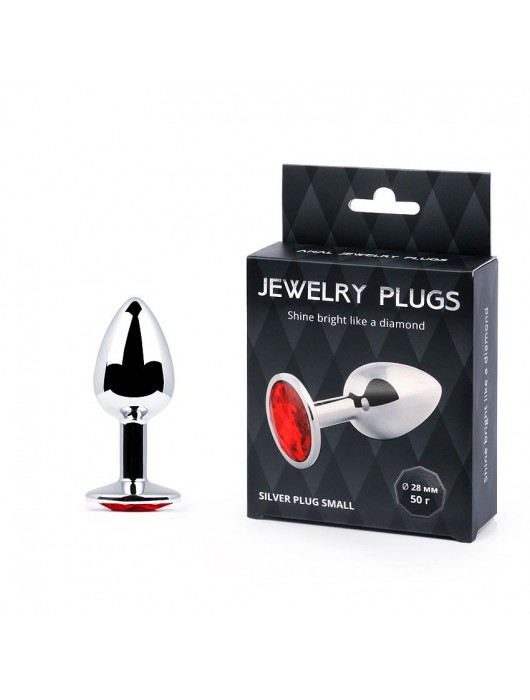 Серебристая анальная пробка с красным стразом - 7,2 см. - Anal Jewelry Plug - купить с доставкой в Ногинске