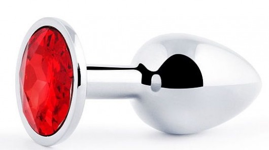 Серебристая анальная пробка с красным стразом - 7,2 см. - Anal Jewelry Plug - купить с доставкой в Ногинске