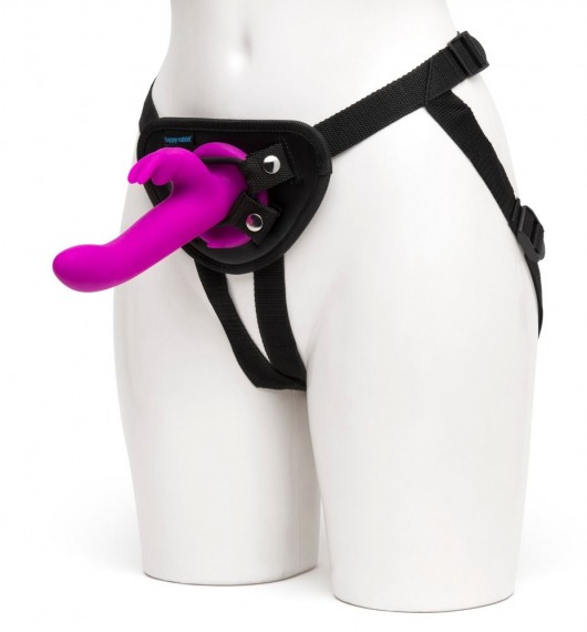 Лиловый страпон Rechargeable Vibrating Strap-On Harness Set - 17,6 см. - Happy Rabbit - купить с доставкой в Ногинске