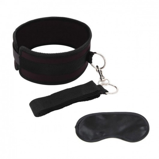 Черный ошейник с длинным поводком Collar and Leash Set - Lux Fetish - купить с доставкой в Ногинске
