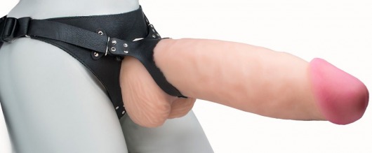 Телесный реалистичный фаллоимитатор на черных трусиках Real Big Strap-On - 34,5 см. - LOVETOY (А-Полимер) - купить с доставкой в Ногинске