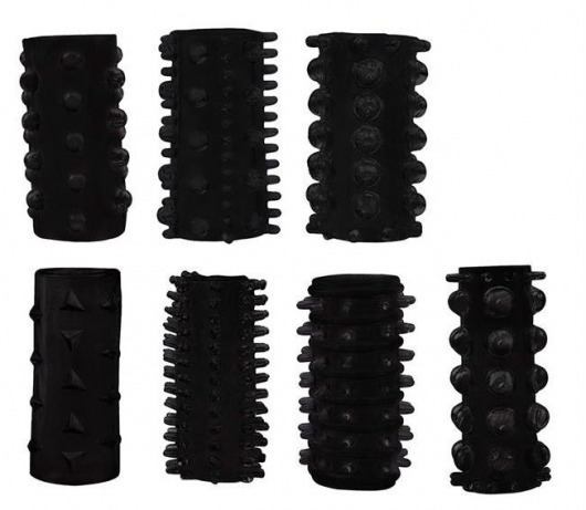 Набор из 7 черных насадок PENIS SLEEVES SET - Dream Toys - в Ногинске купить с доставкой