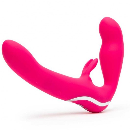Ярко-розовый безремневой страпон Rechargeable Vibrating Strapless Strap-On - Happy Rabbit - купить с доставкой в Ногинске