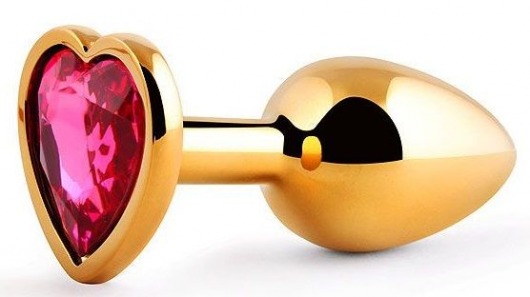 Золотистая анальная пробка с малиновым кристаллом-сердечком - 7 см. - Anal Jewelry Plug - купить с доставкой в Ногинске