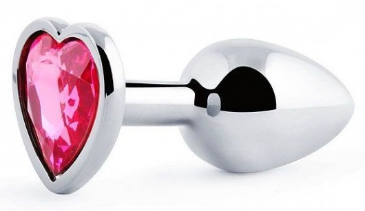 Серебристая анальная пробка с малиновым кристаллом-сердечком - 7 см. - Anal Jewelry Plug - купить с доставкой в Ногинске