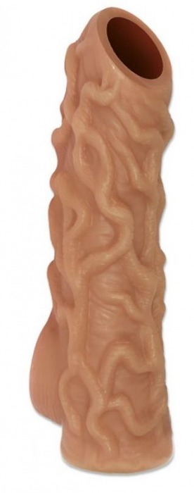 Телесная насадка с венками и открытой головкой Nude Sleeve M - 12 см. - KOKOS - в Ногинске купить с доставкой
