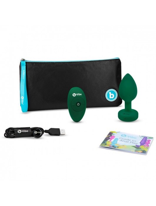 Зеленая анальная вибровтулка с кристаллом Vibrating Jewel Plug M/L - 10,5 см. - b-Vibe