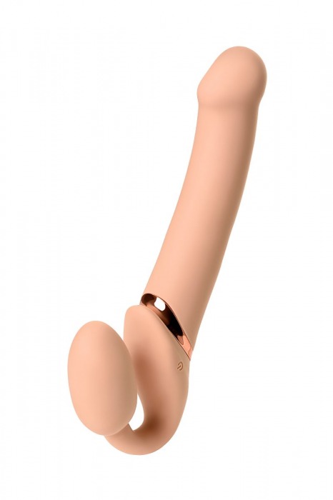 Телесный безремневой вибрострапон Vibrating Bendable Strap-On L - Strap-on-me - купить с доставкой в Ногинске