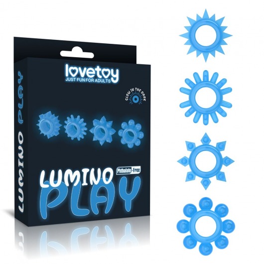 Набор из 4 голубых, светящихся в темноте эрекционных колец Lumino Play - Lovetoy - в Ногинске купить с доставкой