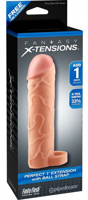 Телесная насадка с кольцом Perfect 1 Extension with Ball Strap - 17 см. - Pipedream - в Ногинске купить с доставкой